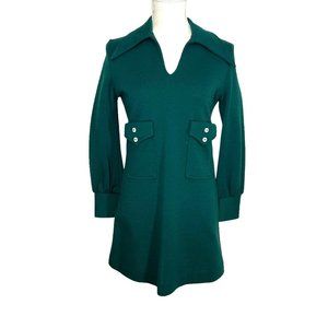 Vintage 60s Modern Juniors Green Long Sleeve Collared Tunic Medium